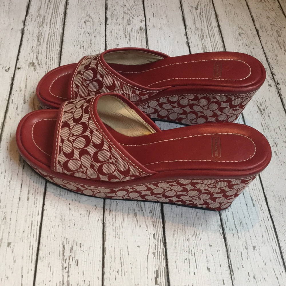 Coach Red Wedge Sandals